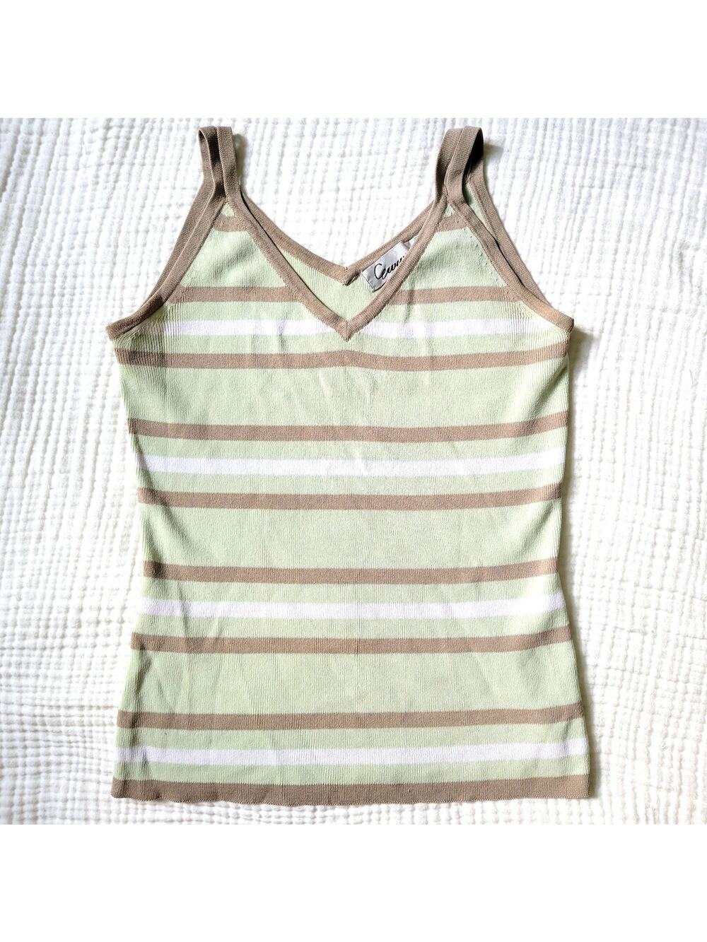 Vintage Mint Green Womens Small Tank Top Striped Minimalist Sleeveless Blouse
